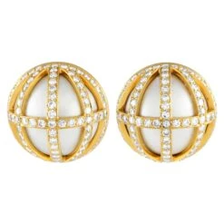 LB Exclusive 18k Yellow Gold 3.0 Carat Diamond And Pearl Earrings