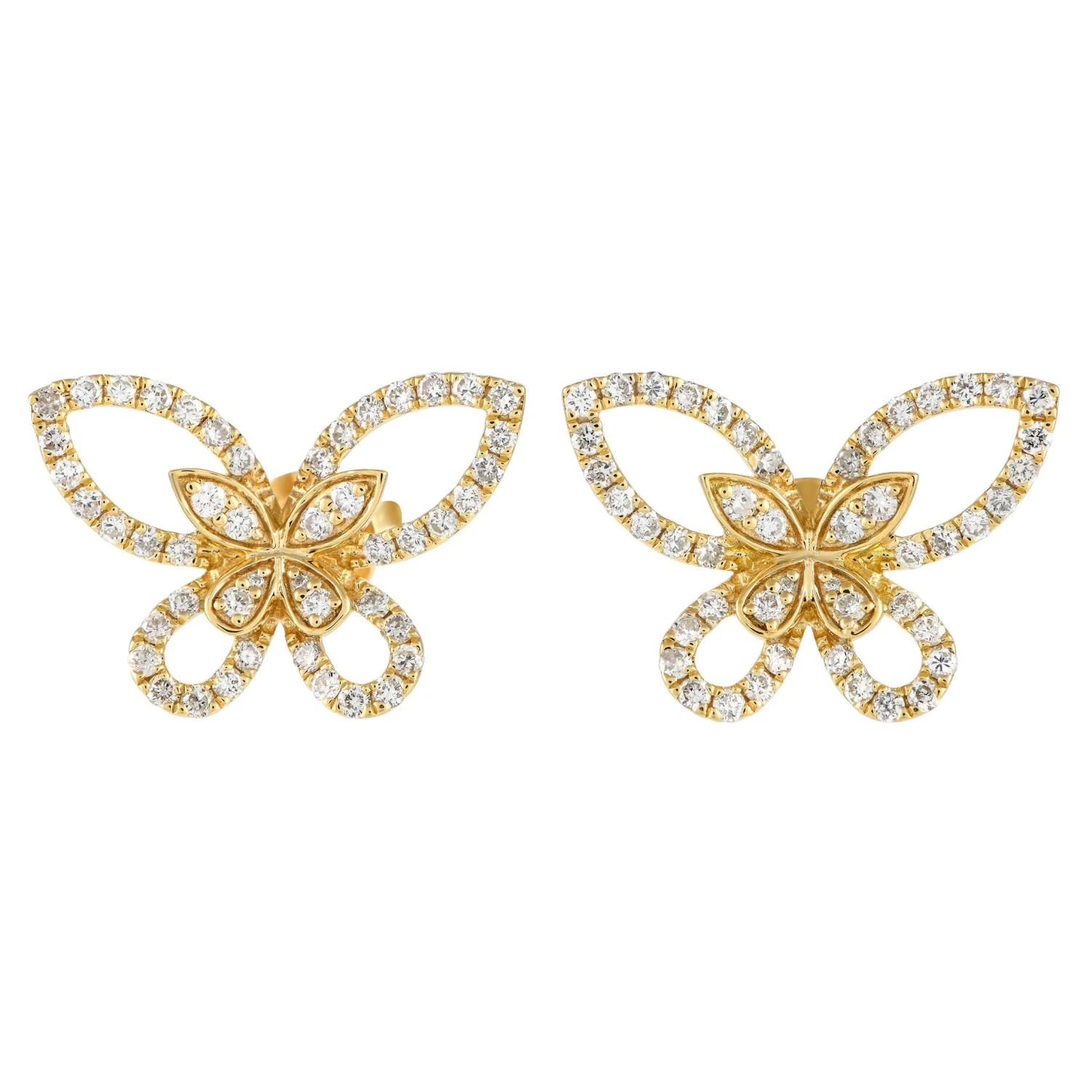 LB Exclusive 18k Yellow Gold 0.75 Carat Diamond Butterfly Earrings 3 LB Exclusive 18k Yellow Gold 0.75 Carat Diamond Butterfly Earrings