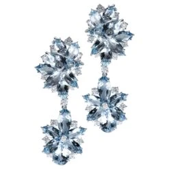 Unknown Contemporary 18kt White Gold Earrings With Natural Aquamarines And Diamonds