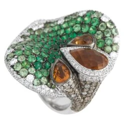 Maggioro 18K White Gold 3.09C White & Brown Diamond, Citrine And Tsvaorite Ring