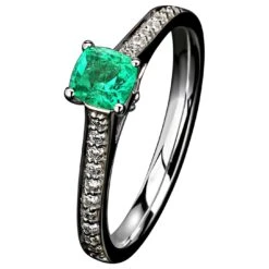 Unknown Emerald Diamonds White Gold Ring Green Natural Gem Unisex