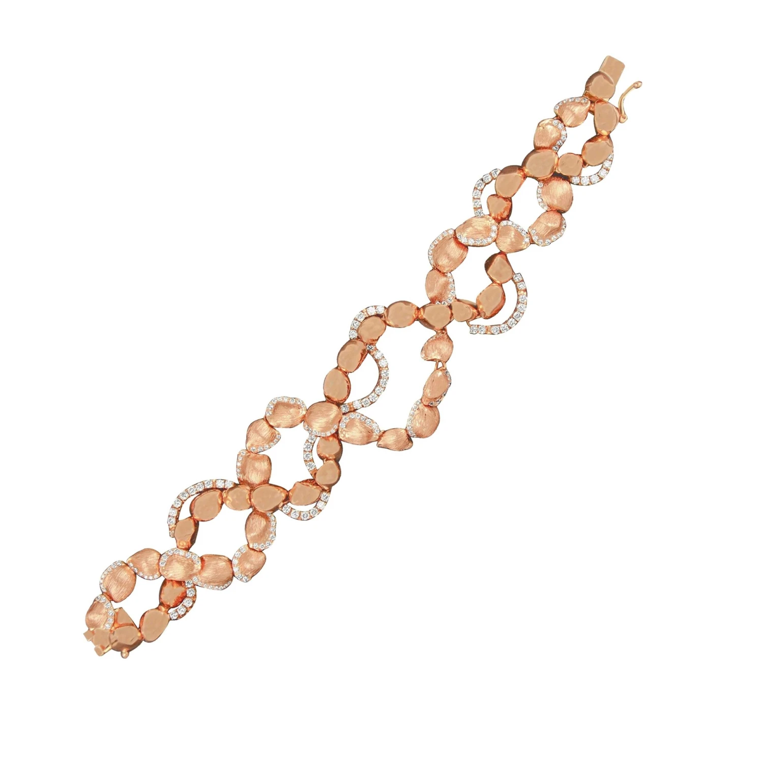 18k Shiny & Matte Rose Gold Bracelet With Round Cut Diamonds 3 18k Shiny & Matte Rose Gold Bracelet With Round Cut Diamonds