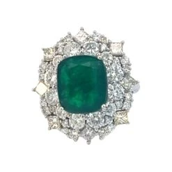 Emerald 6.05 Carat & Diamond 3.03 Carat Engagement Statement Cocktail Ring