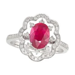 Ruby And Diamond 18 Karat White Gold Halo Ring
