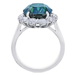 9.68 Carat Oval Green Sapphire And Diamond Platinum Ring