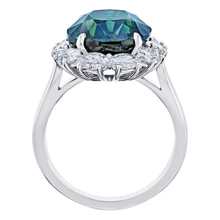 9.68 Carat Oval Green Sapphire And Diamond Platinum Ring 3 9.68 Carat Oval Green Sapphire And Diamond Platinum Ring