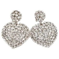 Alessandra Rich Women's Sliver Crystal Heart Clip On Earrings