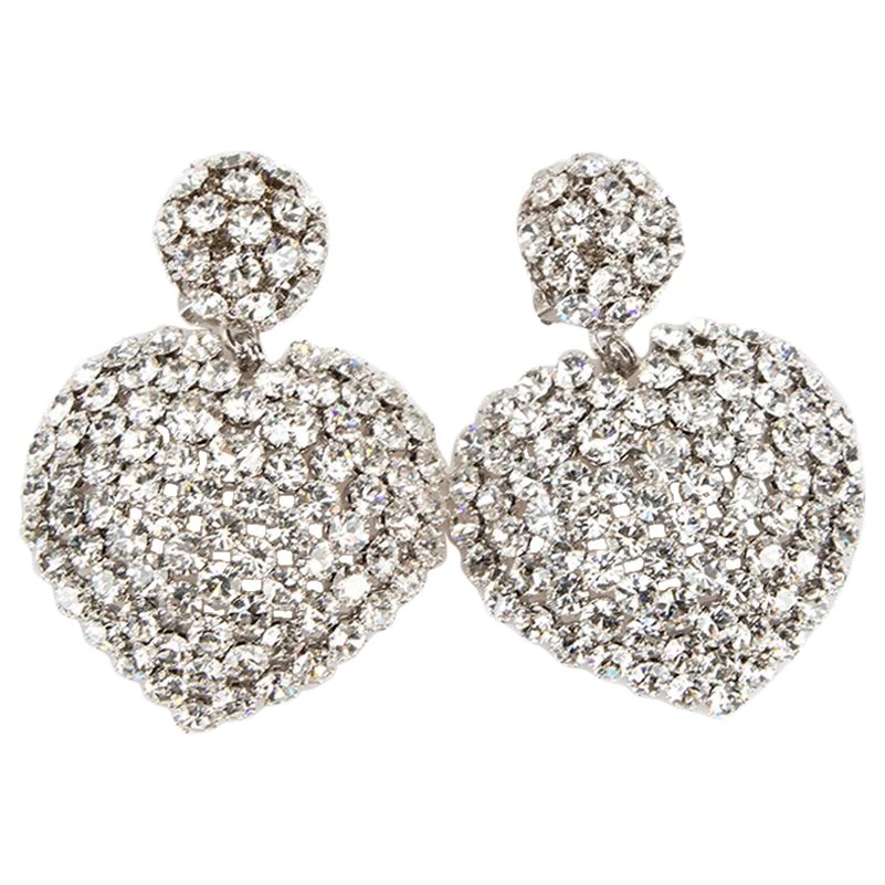 Alessandra Rich Women's Sliver Crystal Heart Clip On Earrings 3 Alessandra Rich Women's Sliver Crystal Heart Clip On Earrings