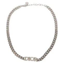 Christian Dior Dior Women's Silver Tone Dior Italic Logo Chain Link Necklace