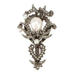 Alexander McQueen Women's Gunmetal Ruthenium Faux Pearl Tie Clip