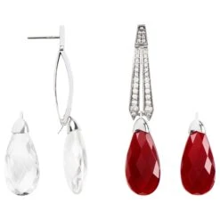 Eliania Rosetti 36.4 Carat White Topaz 25.7 Carat Red Jade Earrings