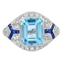 Unknown Blue Topaz With Diamond Sapphire Art Deco Style Engagement Ring In 18k Gold
