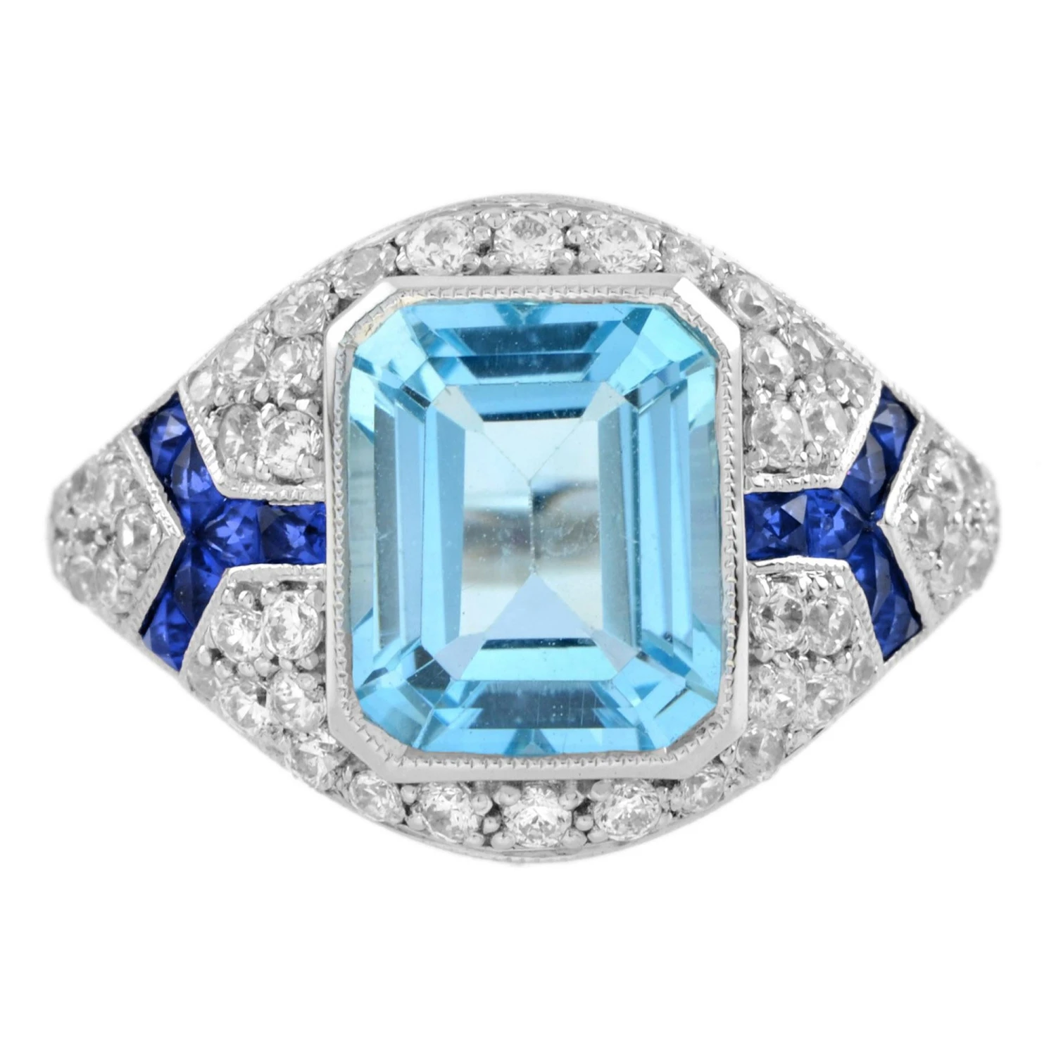 Unknown Blue Topaz With Diamond Sapphire Art Deco Style Engagement Ring In 18k Gold 3 Unknown Blue Topaz With Diamond Sapphire Art Deco Style Engagement Ring In 18k Gold