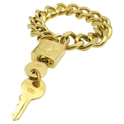 Iconic Vintage Galliano For Christian Dior Gold Padlock & Key Bracelet2000s
