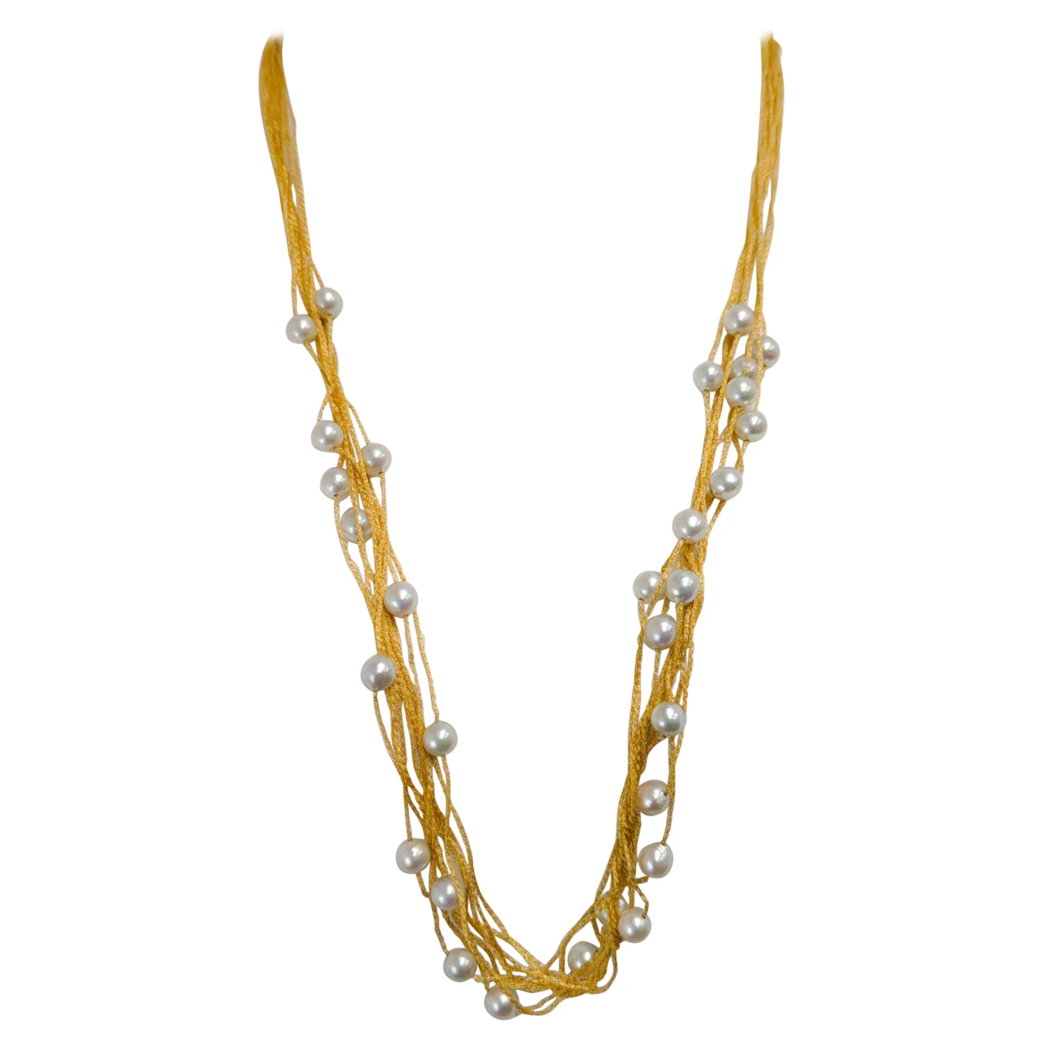 Unknown White Akoya Round Pearl Necklace In 18k Yellow Gold 3 Unknown White Akoya Round Pearl Necklace In 18k Yellow Gold