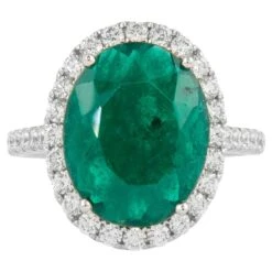 GIA 4.05 Carat Oval Shape Emerald And Diamond Rings 18k Gold