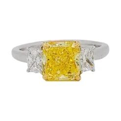 Unknown GIA Fancy Vivid Yellow Radiant And White Diamond Three Stone Ring