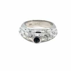Unknown 14k White Gold Sapphire Scattered Diamond Ring -Mode Bijouterie Magasin 19718 2 master