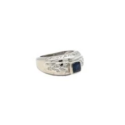 Unknown 14k White Gold Square Sapphire Scattered Diamond Ring 15 Unknown 14k White Gold Square Sapphire Scattered Diamond Ring -Mode Bijouterie Magasin 19719 2 master