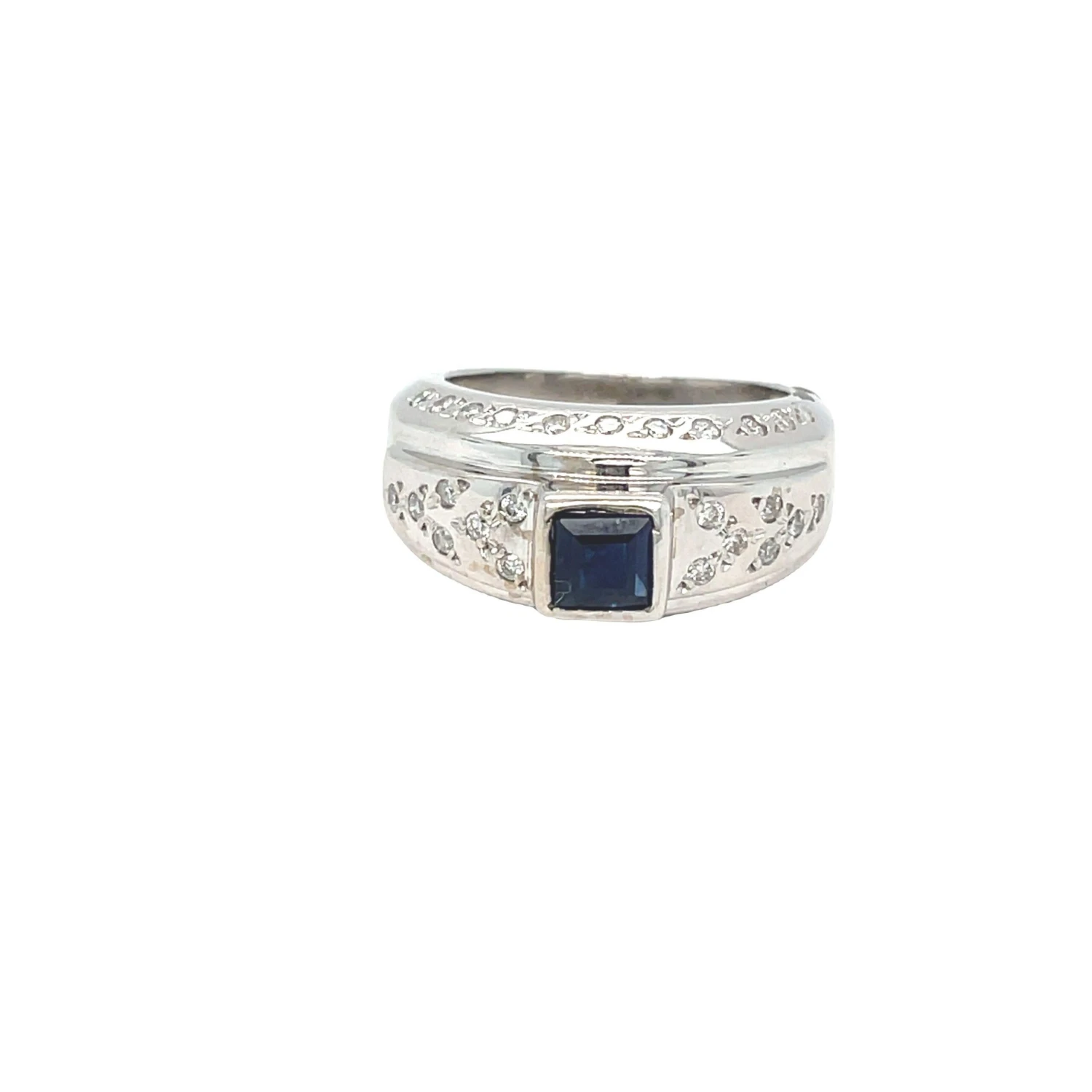 Unknown 14k White Gold Square Sapphire Scattered Diamond Ring 7 Unknown 14k White Gold Square Sapphire Scattered Diamond Ring – Image 5