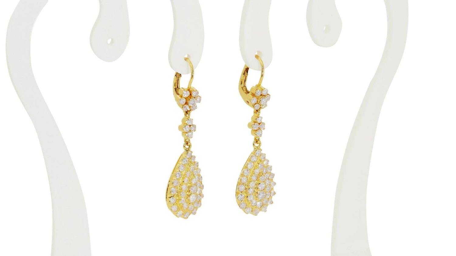 Marvelous 18k Yellow Gold Drop Earrings W/ 2ct Natural Diamonds IGI Certificate 6 Marvelous 18k Yellow Gold Drop Earrings W/ 2ct Natural Diamonds IGI Certificate – Image 4