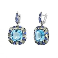 Blue Sapphire Topaz Chalcedony Diamond White 18k Gold Dangle Earrings For Her -Mode Bijouterie Magasin 1 138 104 master 2