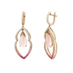 Diamond Pink Quartz Pink Sapphire Lever-Back Yellow 14k Gold Earrings For Her -Mode Bijouterie Magasin 1 146 983 master 1
