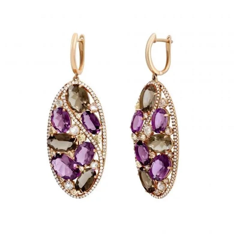 Stunning Diamond Garnet Quartz Lever-Back Rose 14k Gold Earrings For Her 5 Stunning Diamond Garnet Quartz Lever-Back Rose 14k Gold Earrings For Her – Image 3