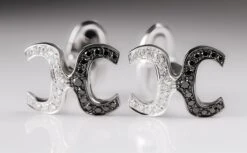 Unknown Gentleman's 18 Karat White Gold Cufflinks With Black And White Diamonds -Mode Bijouterie Magasin 1 1 master 2