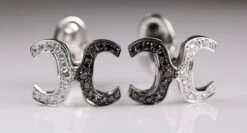 Unknown Gentleman's 18 Karat White Gold Cufflinks With Black And White Diamonds -Mode Bijouterie Magasin 1 2 master