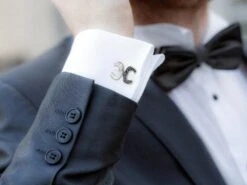 Unknown Gentleman's 18 Karat White Gold Cufflinks With Black And White Diamonds -Mode Bijouterie Magasin 1 3 master