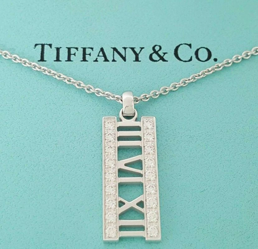 Tiffany & Co. Atlas 18k White Gold Diamond Open Bar Pendant Necklace 4 Tiffany & Co. Atlas 18k White Gold Diamond Open Bar Pendant Necklace – Image 2