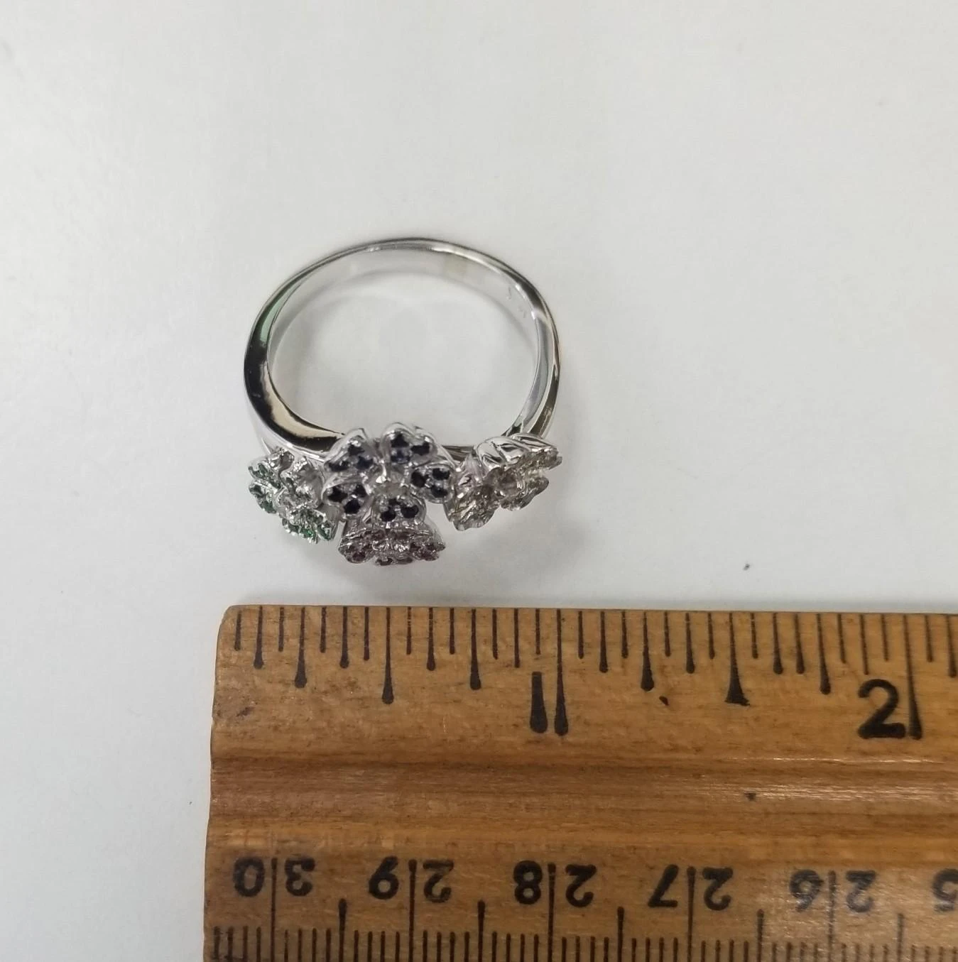 14 Karat White Gold "Bouquet" Of Colored Stones Flowers Ring 11 14 Karat White Gold "Bouquet" Of Colored Stones Flowers Ring – Image 9