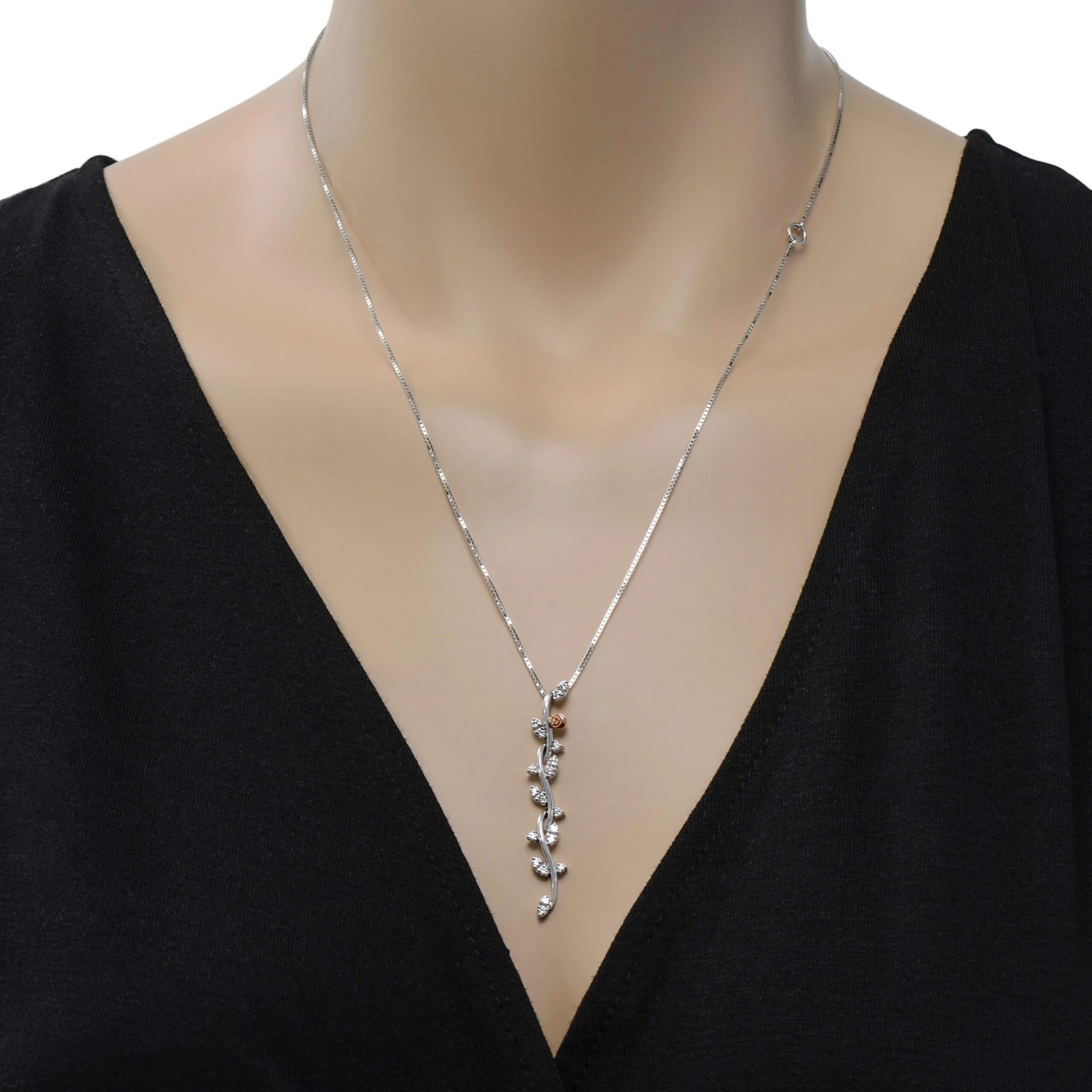 Damiani 18k White & Rose Gold, White Diamond Bar Necklace 4 Damiani 18k White & Rose Gold, White Diamond Bar Necklace – Image 2