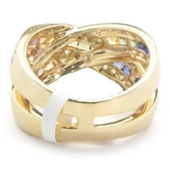 Unknown 18 Karat Yellow Gold Rainbow Sapphire And Diamond X Ring -Mode Bijouterie Magasin 200 3070 3 master