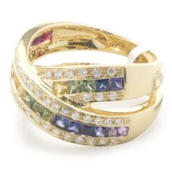 Unknown 18 Karat Yellow Gold Rainbow Sapphire And Diamond X Ring -Mode Bijouterie Magasin 200 3070 4 master