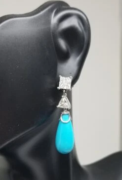 14K Wg Princess-Trillion Cut Diamond Sleeping Beauty Turquoise Drop Earrings -Mode Bijouterie Magasin 20190319 154619 master