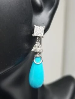 14K Wg Princess-Trillion Cut Diamond Sleeping Beauty Turquoise Drop Earrings -Mode Bijouterie Magasin 20190319 154622 master