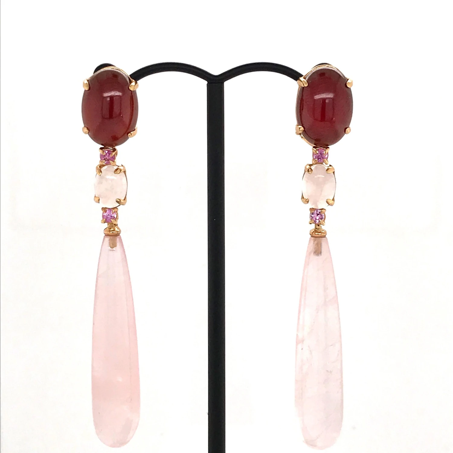 Unknown Garnet, Pink Topaz, Pink Quartz On Pink Gold 18 Karat Chandelier Earrings 4 Unknown Garnet, Pink Topaz, Pink Quartz On Pink Gold 18 Karat Chandelier Earrings – Image 2