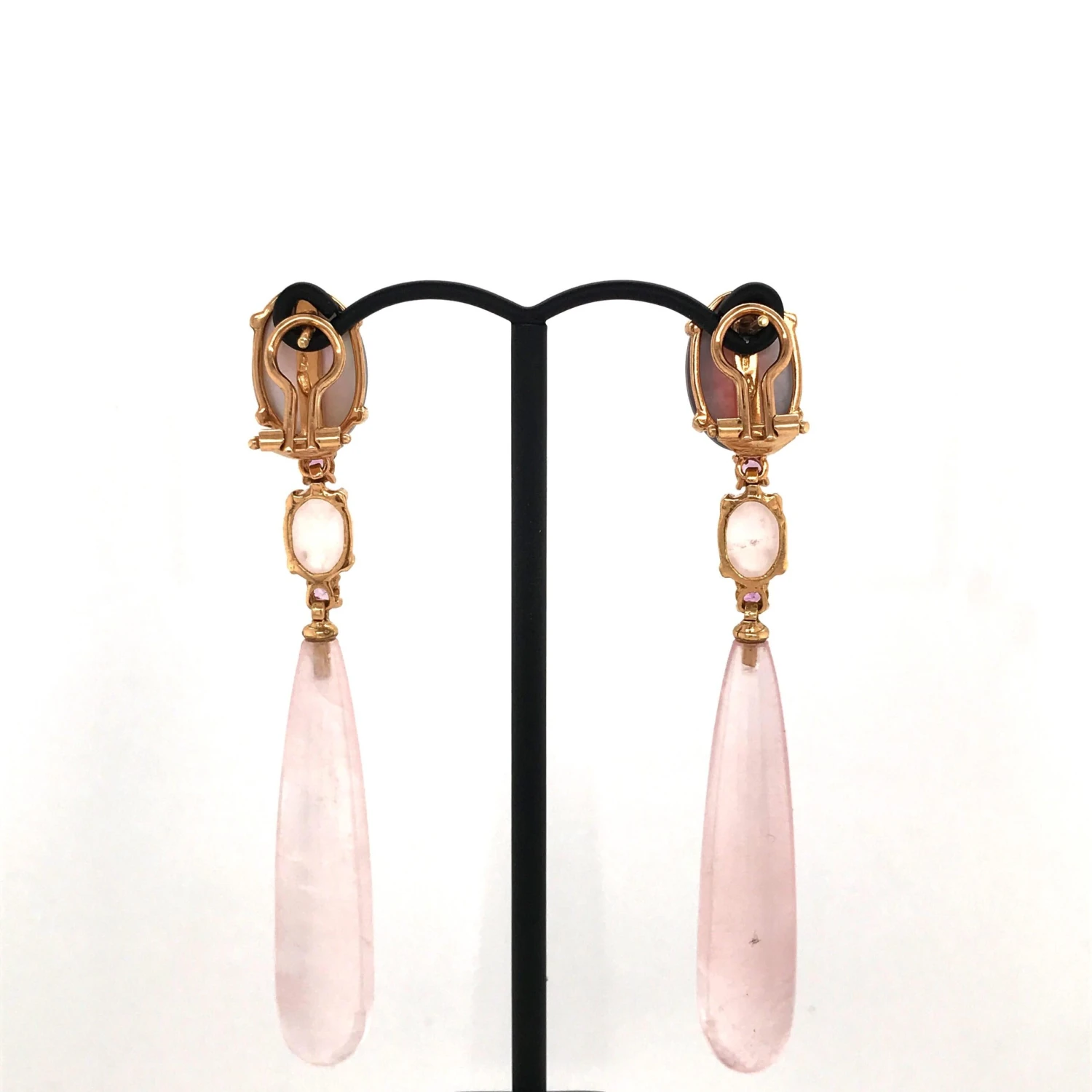 Unknown Garnet, Pink Topaz, Pink Quartz On Pink Gold 18 Karat Chandelier Earrings 8 Unknown Garnet, Pink Topaz, Pink Quartz On Pink Gold 18 Karat Chandelier Earrings – Image 6
