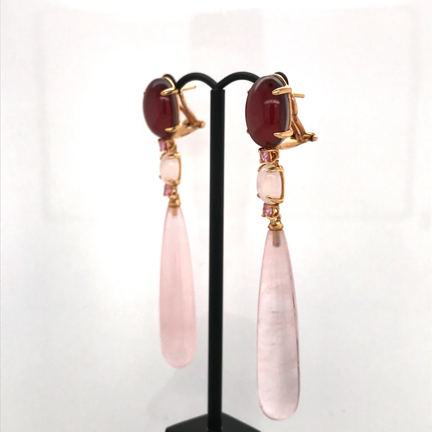 Unknown Garnet, Pink Topaz, Pink Quartz On Pink Gold 18 Karat Chandelier Earrings 5 Unknown Garnet, Pink Topaz, Pink Quartz On Pink Gold 18 Karat Chandelier Earrings – Image 3