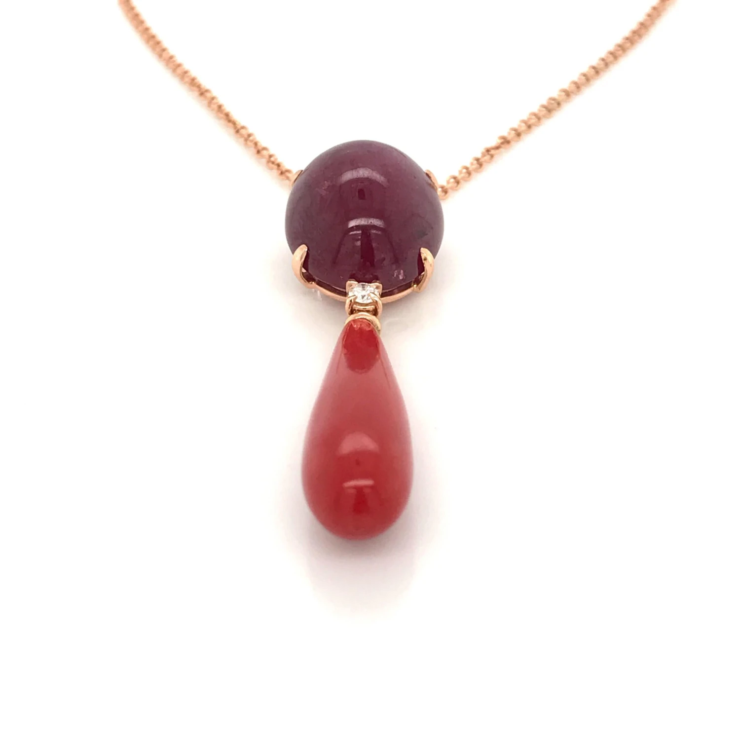 Unknown Pendant Neacklace Ruby Glass Filed Diamond Coral Rose Gold 18 Karat 8 Unknown Pendant Neacklace Ruby Glass Filed Diamond Coral Rose Gold 18 Karat – Image 6