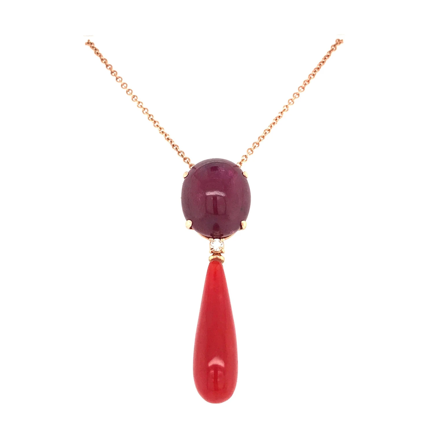 Unknown Pendant Neacklace Ruby Glass Filed Diamond Coral Rose Gold 18 Karat 4 Unknown Pendant Neacklace Ruby Glass Filed Diamond Coral Rose Gold 18 Karat – Image 2