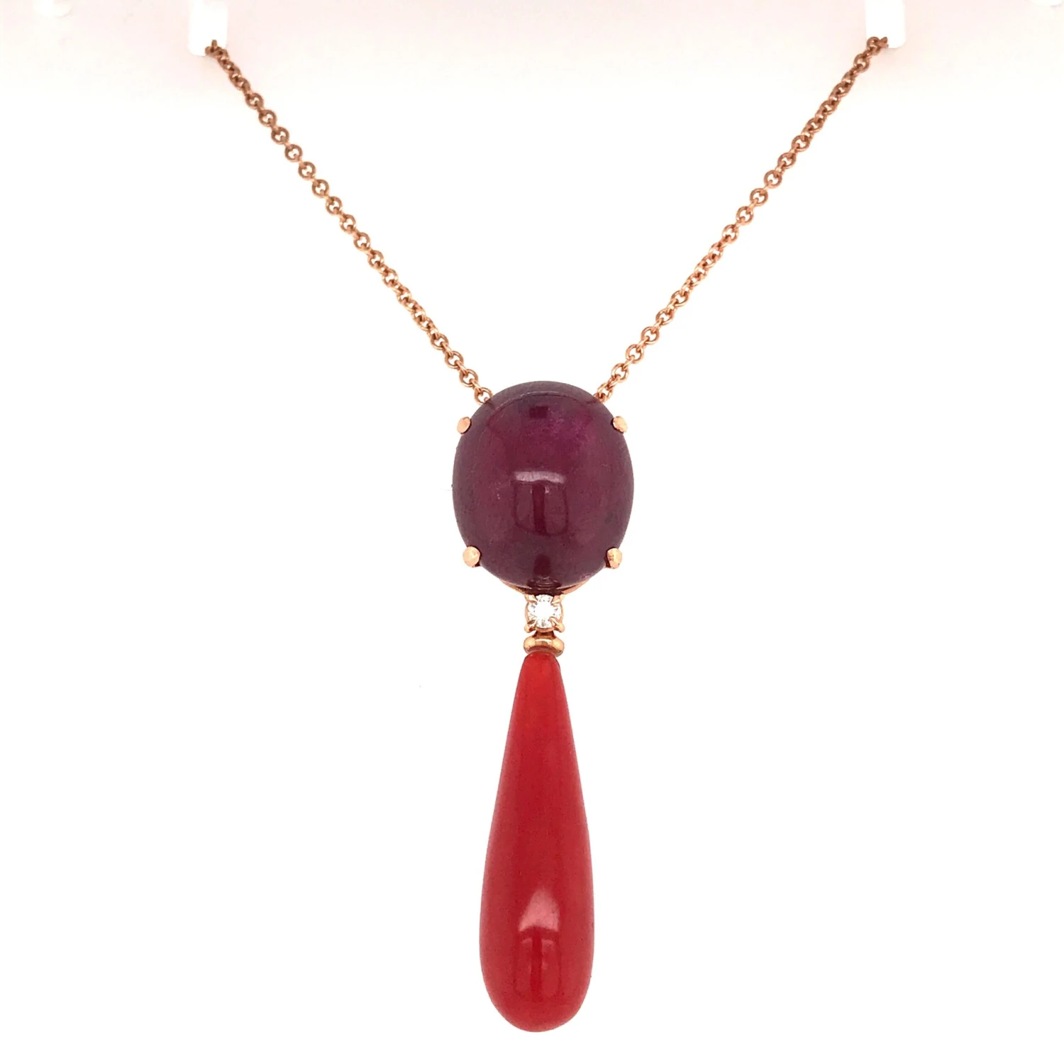 Unknown Pendant Neacklace Ruby Glass Filed Diamond Coral Rose Gold 18 Karat 5 Unknown Pendant Neacklace Ruby Glass Filed Diamond Coral Rose Gold 18 Karat – Image 3