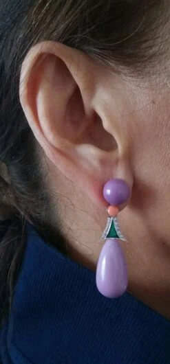 Amethyst Phosphosiderite Pink Green Enamel 14k White Gold Diamonds Drop Earrings -Mode Bijouterie Magasin 20200629 173636 master
