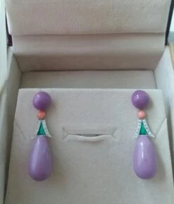 Amethyst Phosphosiderite Pink Green Enamel 14k White Gold Diamonds Drop Earrings -Mode Bijouterie Magasin 20200629 173655 master