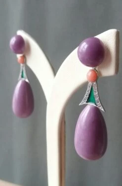 Amethyst Phosphosiderite Pink Green Enamel 14k White Gold Diamonds Drop Earrings -Mode Bijouterie Magasin 20200629 173722 master