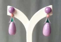 Amethyst Phosphosiderite Pink Green Enamel 14k White Gold Diamonds Drop Earrings -Mode Bijouterie Magasin 20200629 173747 master