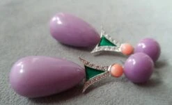 Amethyst Phosphosiderite Pink Green Enamel 14k White Gold Diamonds Drop Earrings -Mode Bijouterie Magasin 20200629 173817 master