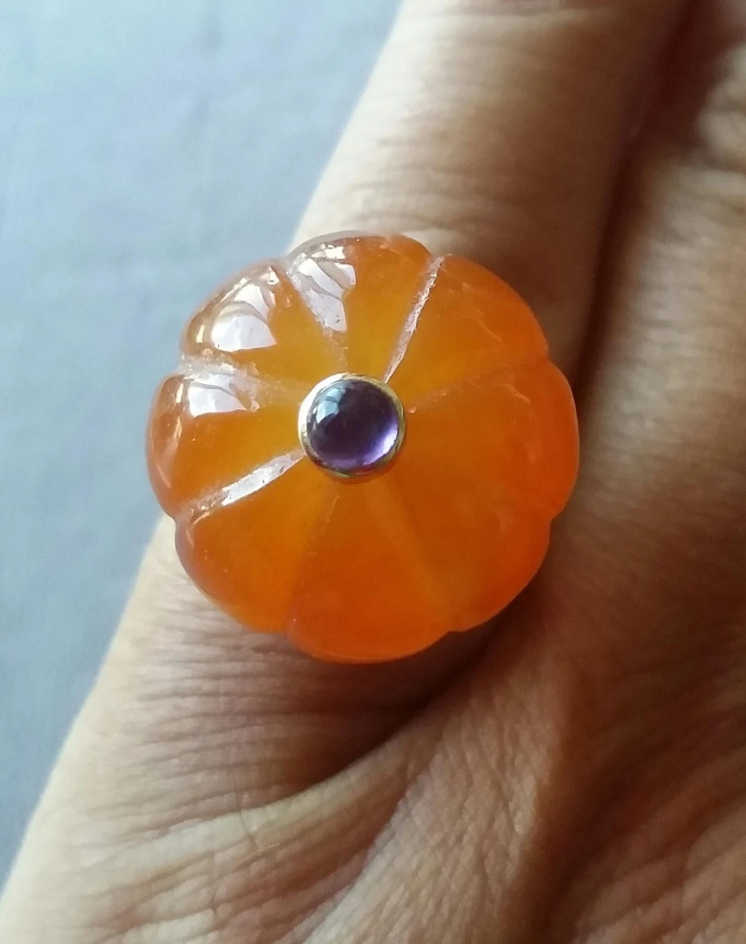 Carnelian Turban Fashion Ring Amethyst Cabochon 14 Karat Yellow Gold 7 Carnelian Turban Fashion Ring Amethyst Cabochon 14 Karat Yellow Gold – Image 5